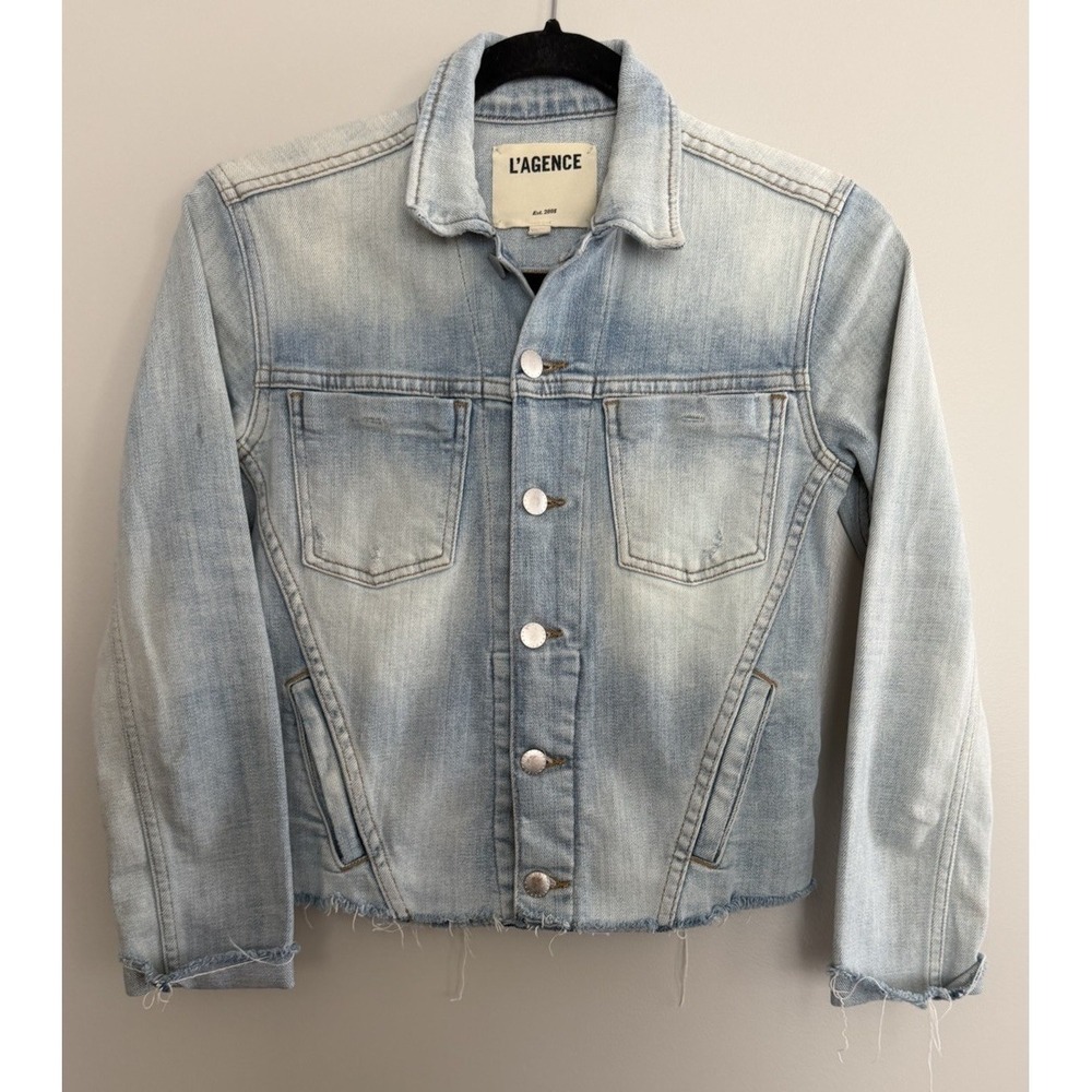 L'Agence Janelle Slim Raw Edge Denim Jacket Mojave Women's Size XS